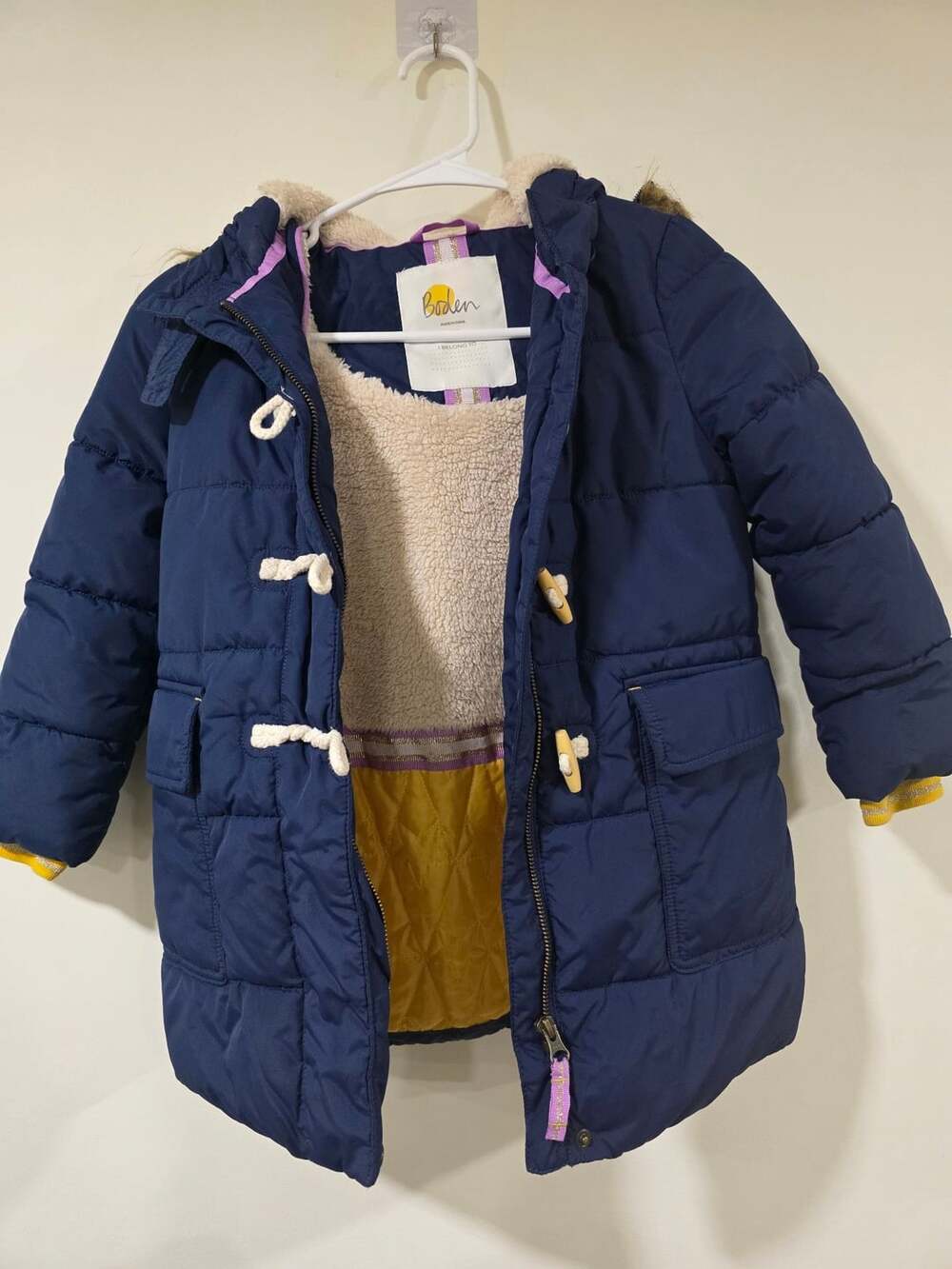 Boden Blue Sherpa Lined Hooded Puffer Coat Size 5-6Y